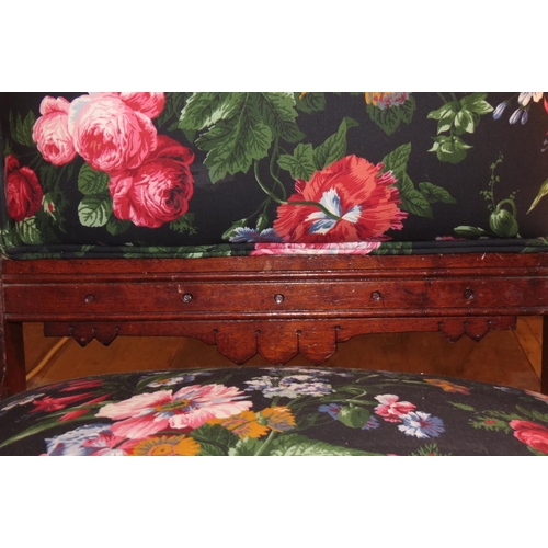 1044 - Edwardian Side Chair with Vibrant Rose Motif Upholstery Attractively Detailed