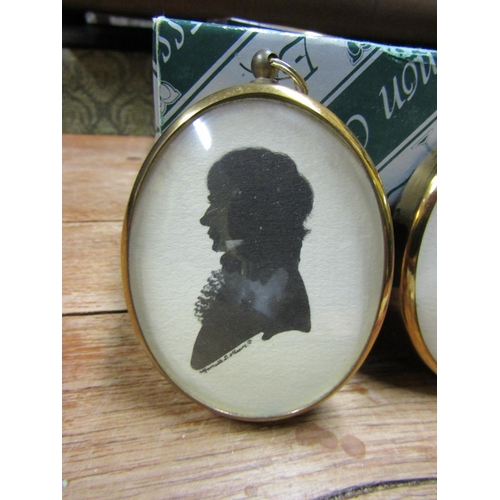 1049 - Pair of Portrait Miniatures Couple Side Profile and Pair of Vintage Clip On Earrings