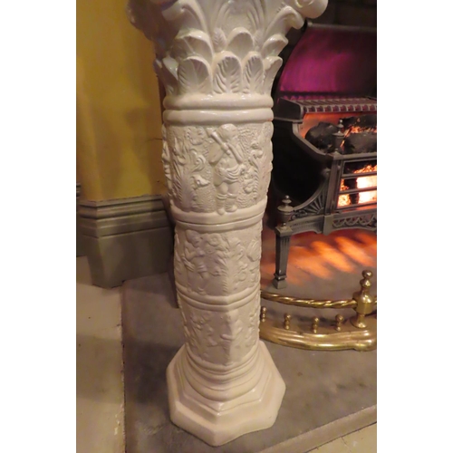 1054 - Creamware Pedestal Stand Corinthian Column Old Fired Earthenware Jardiniere Two Items in Lot