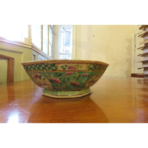 106 - Shaped Form Chinese Dish Pale Green and Yellow Ground Approximately 5 Inches Diameter