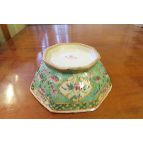 106 - Shaped Form Chinese Dish Pale Green and Yellow Ground Approximately 5 Inches Diameter