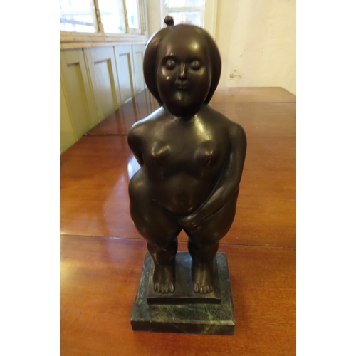 107 - Modern School Bronze Sculpture of Standing Nude on Square Form Marble Base