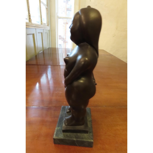 107 - Modern School Bronze Sculpture of Standing Nude on Square Form Marble Base