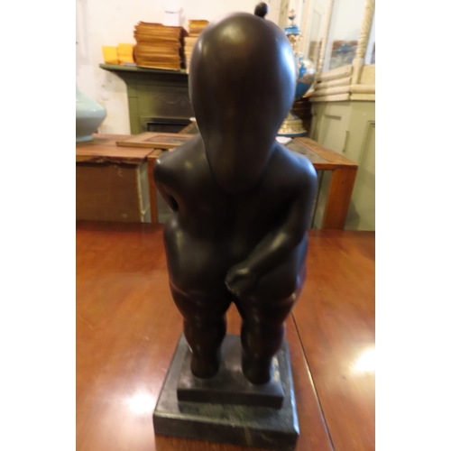 107 - Modern School Bronze Sculpture of Standing Nude on Square Form Marble Base