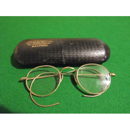 1073 - Pair of Gold Spectacles with Leather Lined Case Antique Some Gold Content Possibly 9 Carat Gold Fram... 