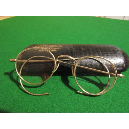 1073 - Pair of Gold Spectacles with Leather Lined Case Antique Some Gold Content Possibly 9 Carat Gold Fram... 