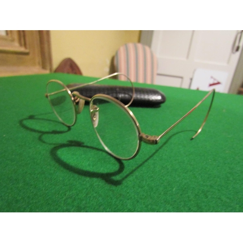 1073 - Pair of Gold Spectacles with Leather Lined Case Antique Some Gold Content Possibly 9 Carat Gold Fram... 