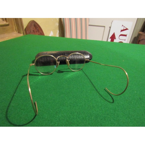 1073 - Pair of Gold Spectacles with Leather Lined Case Antique Some Gold Content Possibly 9 Carat Gold Fram... 