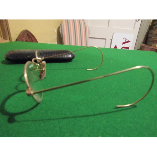 1073 - Pair of Gold Spectacles with Leather Lined Case Antique Some Gold Content Possibly 9 Carat Gold Fram... 