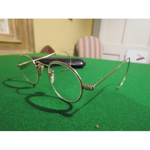 1073 - Pair of Gold Spectacles with Leather Lined Case Antique Some Gold Content Possibly 9 Carat Gold Fram... 