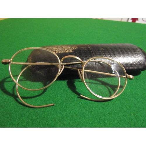 1073 - Pair of Gold Spectacles with Leather Lined Case Antique Some Gold Content Possibly 9 Carat Gold Fram... 