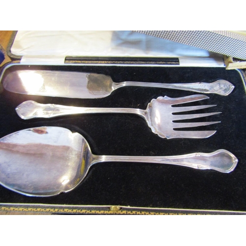 1074 - Four Boxes of Various Antique Silver Plated Flatware Antique including  Teaspoons and Serving Cutler... 