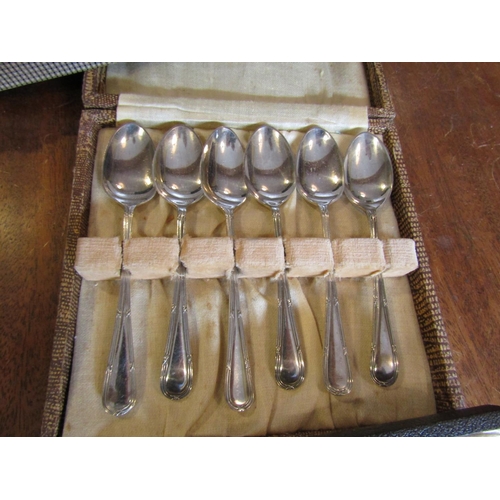 1074 - Four Boxes of Various Antique Silver Plated Flatware Antique including  Teaspoons and Serving Cutler... 