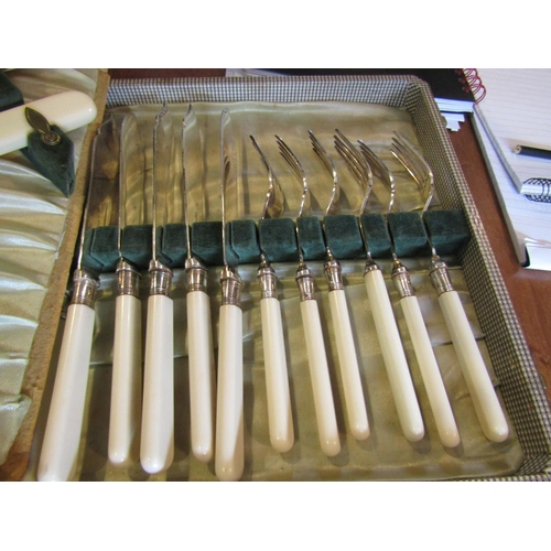 1074 - Four Boxes of Various Antique Silver Plated Flatware Antique including  Teaspoons and Serving Cutler... 