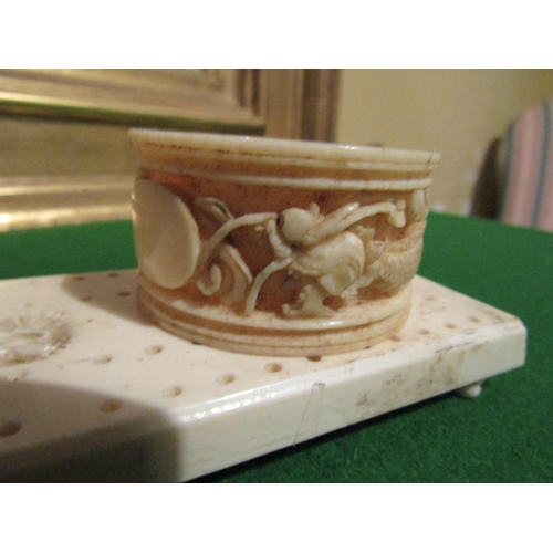 1075 - Carved Cribbage Board with Lion and Elephant Motif Decoration with Carved Napkin Ring and Unusual Ca... 