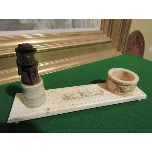 1075 - Carved Cribbage Board with Lion and Elephant Motif Decoration with Carved Napkin Ring and Unusual Ca... 