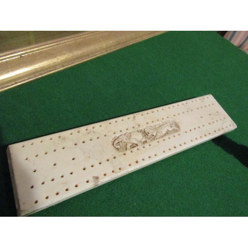 1075 - Carved Cribbage Board with Lion and Elephant Motif Decoration with Carved Napkin Ring and Unusual Ca... 