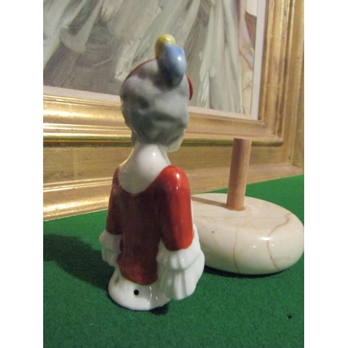 1076 - Unusual Antique Porcelain Figure of Lady Resting on Turned Carved Stone Base Possibly Ring Tidy