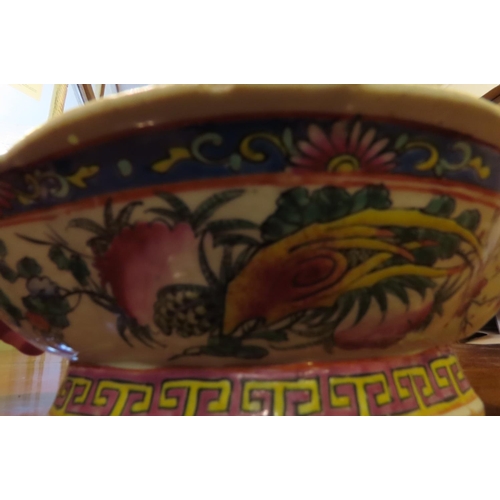 108 - Oval Form Chinese Bowl Decorated Peach Motifs Approximately 5 Inches Wide