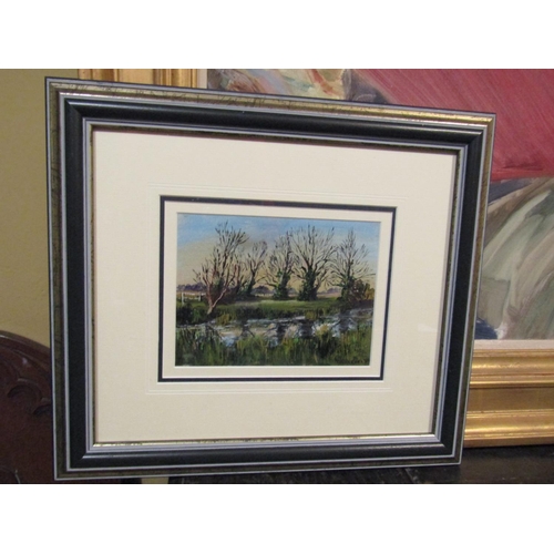 1081 - Irish School River Scene with Trees Beyond Oil on Board Approximately 15 Inches High x 20 Inches Wid... 