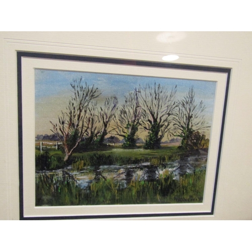 1081 - Irish School River Scene with Trees Beyond Oil on Board Approximately 15 Inches High x 20 Inches Wid... 