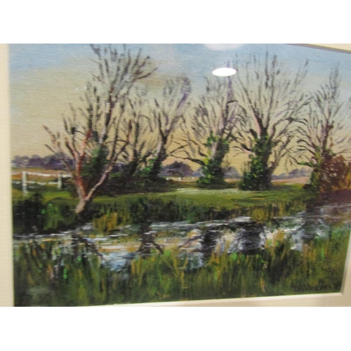 1081 - Irish School River Scene with Trees Beyond Oil on Board Approximately 15 Inches High x 20 Inches Wid... 