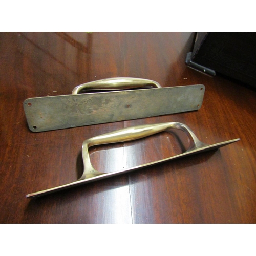 1088 - Pair of Antique Cast Brass Door Handles Attractive Form Each Approximately 14 Inches High