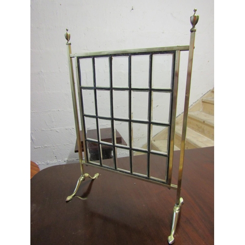 1089 - Edwardian Brass Mounted Fine Glass Fire Screen Approximately 22 Inches Wide x 26 Inches High