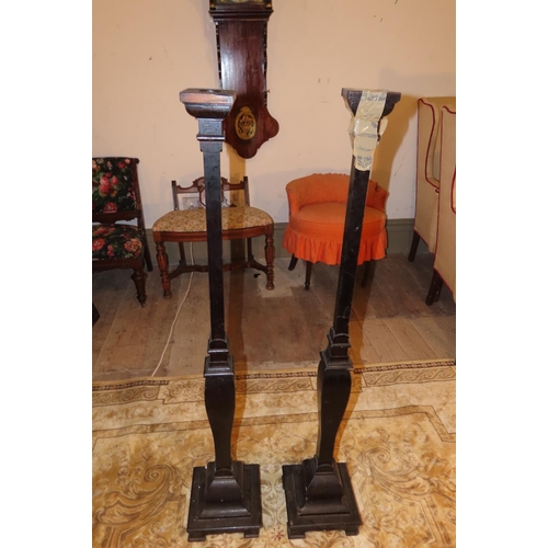 1100 - Two Unusual Antique Carved Wooden Floor Candle Stick Holders Pedestal Form Each Approximately 5ft 6 ... 