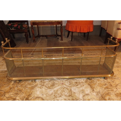 1101 - Large Antique Cast Brass Fire Fender with Meche Fire Guard to Lower Section To Fit 4ft 6 Inch Hearth... 