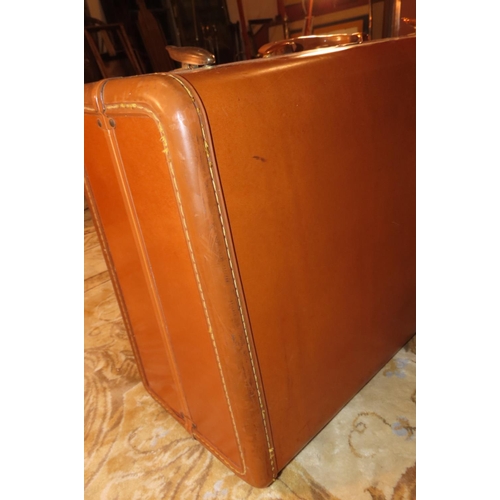 1102 - Vintage Leather Suitcase Good Original Condition