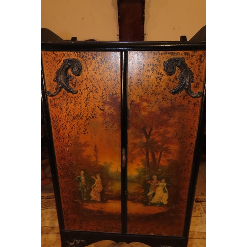 1106 - Verne Martin Two Door Cabinet Handpainted with Courting Scenes Shelved Interior Approximately 4ft Hi... 