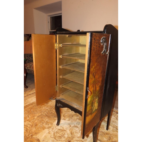 1106 - Verne Martin Two Door Cabinet Handpainted with Courting Scenes Shelved Interior Approximately 4ft Hi... 