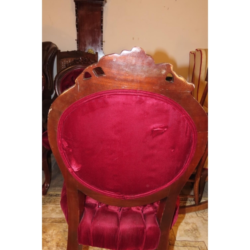 1108 - Victorian Set of Six Burgundy Velvet Deep Button Upholstered Chairs Well Carved Cabriole Supports