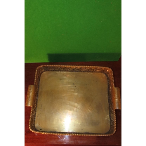 1109 - Antique Embossed Brass Serving Tray Side Carry Handles Approximately 20 Inches Wide