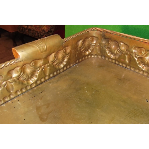 1109 - Antique Embossed Brass Serving Tray Side Carry Handles Approximately 20 Inches Wide