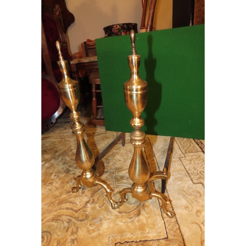 1110 - Pair of Antique Cast Brass Fire Irons Pedestal Form Approximately 17 Inches High