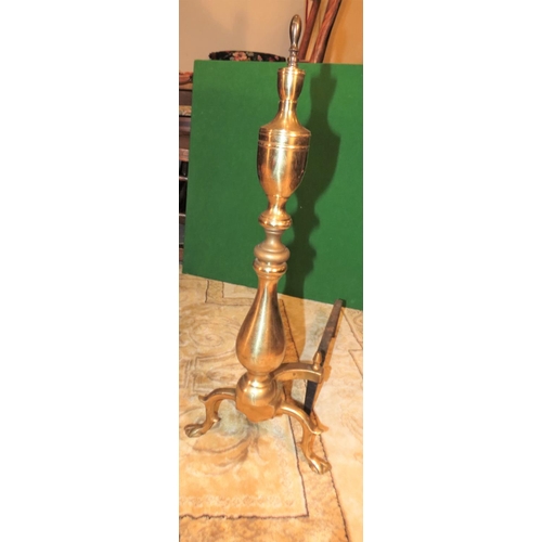 1110 - Pair of Antique Cast Brass Fire Irons Pedestal Form Approximately 17 Inches High