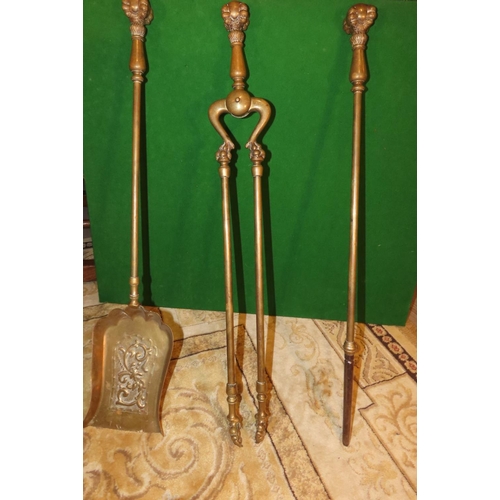 1111 - Set of Three Cast Brass Fire Irons Attractively Detailed