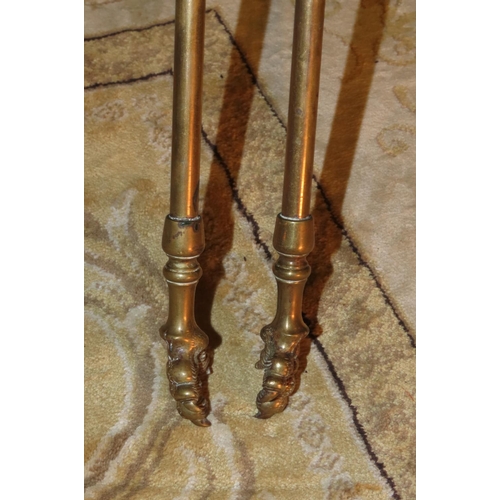 1111 - Set of Three Cast Brass Fire Irons Attractively Detailed