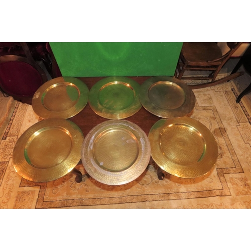 1112 - Set of Six Cast Brass Salvers Circular Form