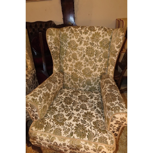 1119 - Pair of Wingback Armchairs Queen Anne Supports