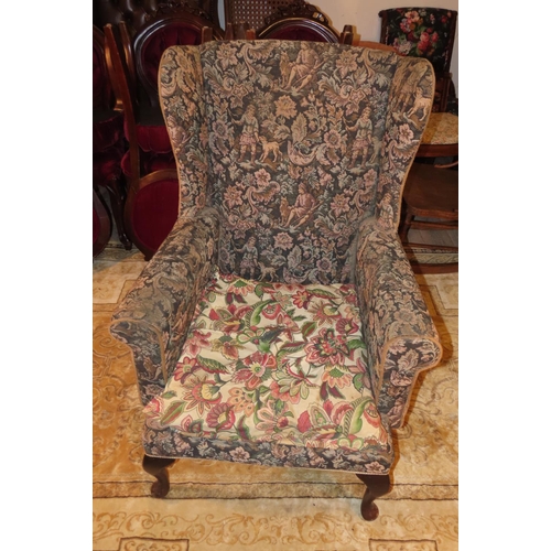 1123 - Wingback Armchair Needlepoint Upholstery Queen Anne Supports