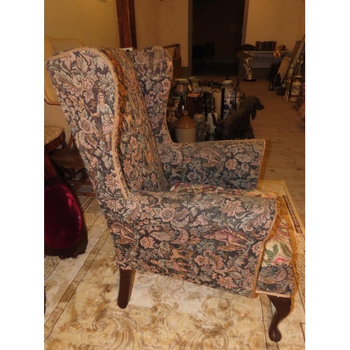 1123 - Wingback Armchair Needlepoint Upholstery Queen Anne Supports