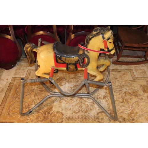 1126 - Vintage Painted Metal Rocking Horse on Stand Good Original Order