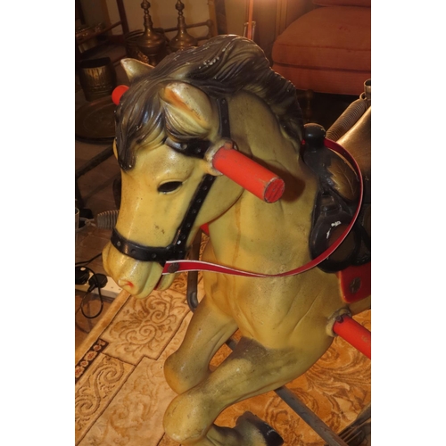 1126 - Vintage Painted Metal Rocking Horse on Stand Good Original Order