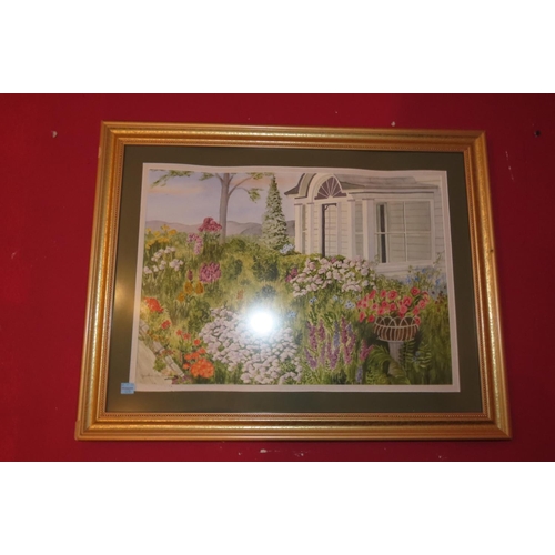 1128 - Cynthia Griffenkrause Gilt Framed Fine Art Collectors Coloured Lithograph  Summer House with Wild Bl... 