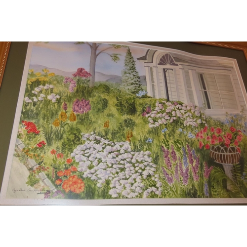 1128 - Cynthia Griffenkrause Gilt Framed Fine Art Collectors Coloured Lithograph  Summer House with Wild Bl... 