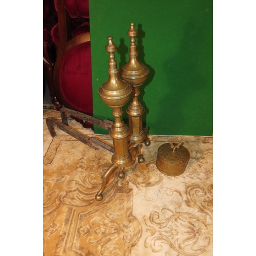 1135 - Pair of Antique Cast Brass Fire Ends Finial Form Each Approximately 14 Inches High