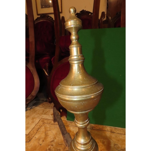 1135 - Pair of Antique Cast Brass Fire Ends Finial Form Each Approximately 14 Inches High